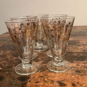 1960s Mid-Century Modern Gold Confetti Motif Cocktail Glasses
